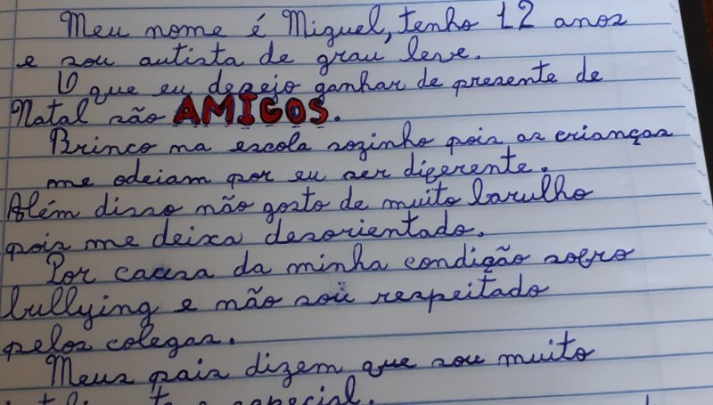 Menino autista pede ao Papai Noel amigos de presente de natal e carta viraliza - Crianças Especiais Menino autista pede ao Papai Noel amigos de presente de natal e carta viraliza - Crianças Especiais