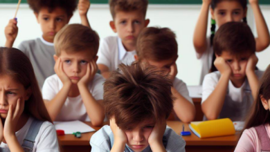 Imagem para ilustrar crianças com altas habilidades e superdotação de uniforme branco, em uma sala de escola, pensativas e entediadas